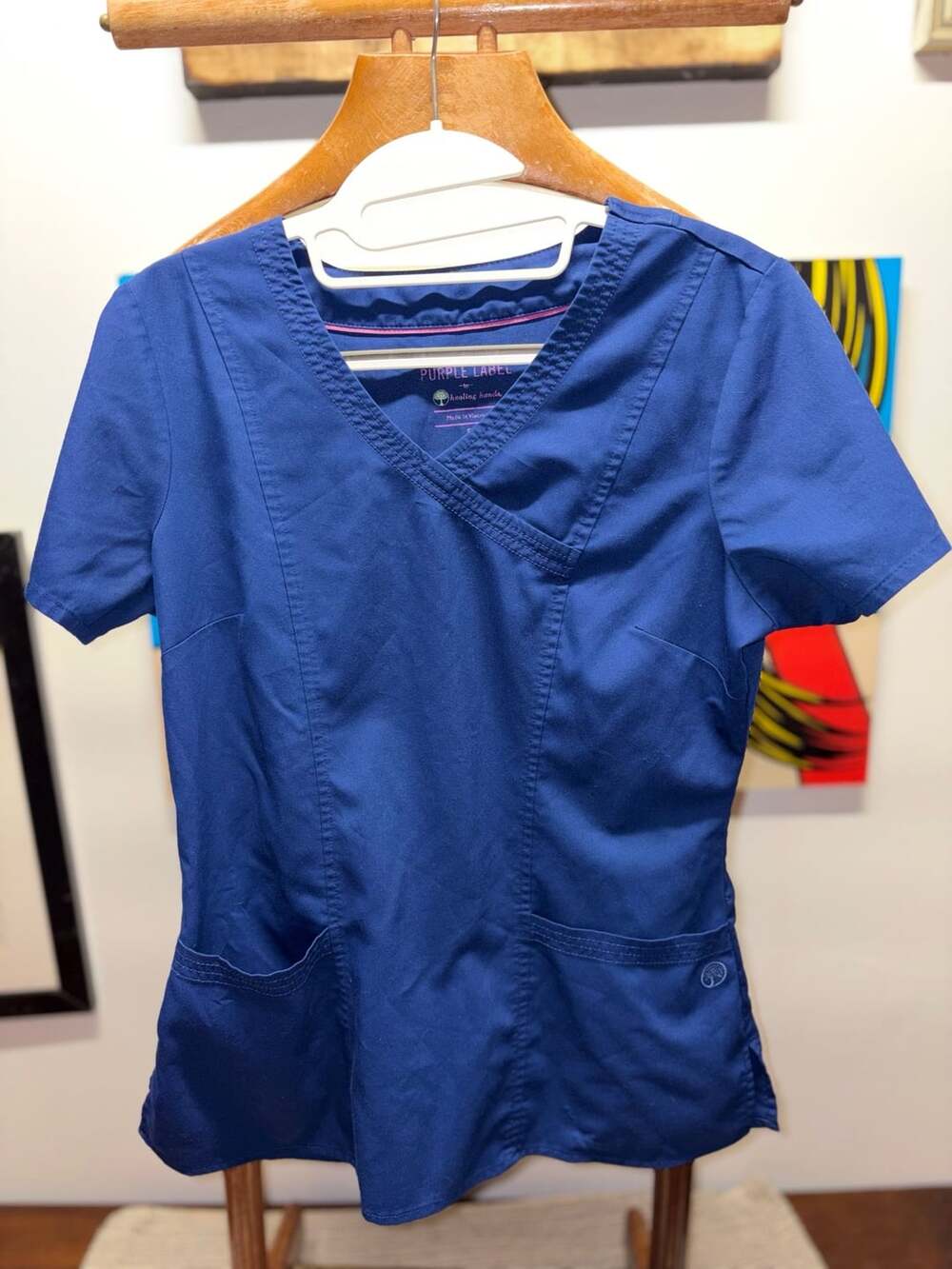 Healing Hands Purple Label Scrub Top Size S Royal Blue Surplice V-Neck
